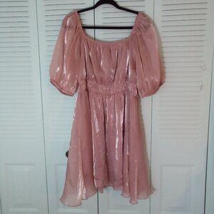 ARULA SZ B 18/20 2XL BALLOON SLEEVE MAUVE SHINY ELASTIC WAIST NECK ARMS FAIRY
